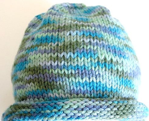 BABY Hand Knit Hat Roll Brim - Spring Brook Soft - Winter Beanie - boy or girl