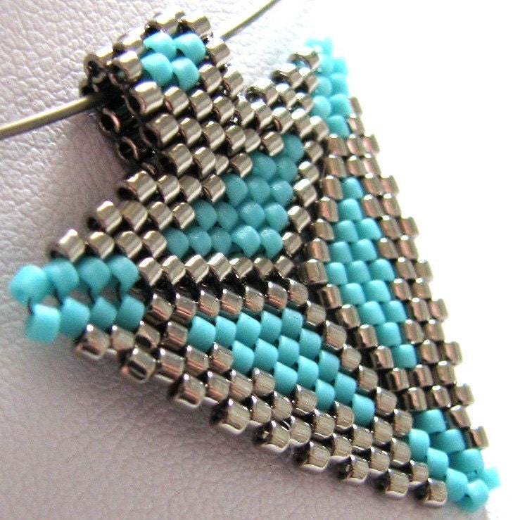 Southwestern Triangle Pendant in Turquoise and Steel (2322) - A Sand Fibers Made-to-Order Creation