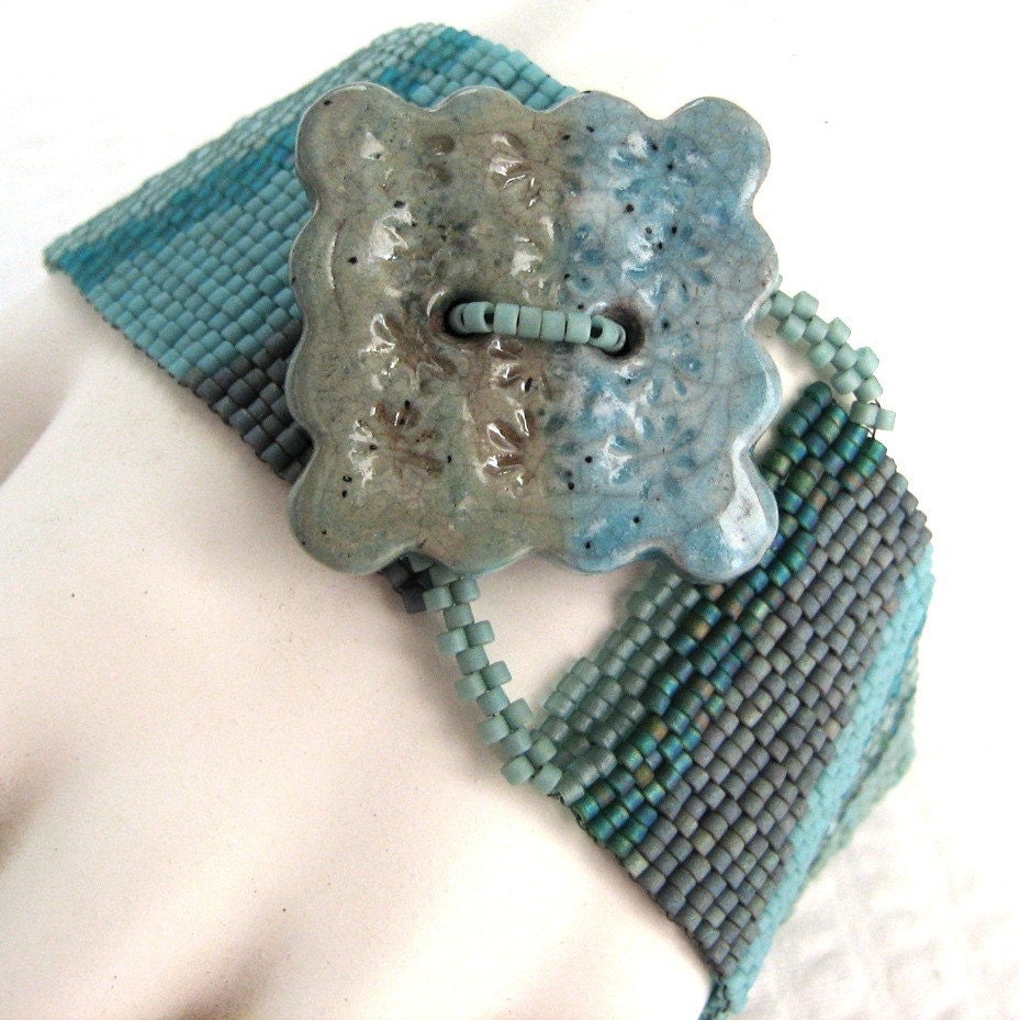 Early Morning Tidal Pool Peyote Cuff Bracelet (2271) - An Original Sand Fibers Creation