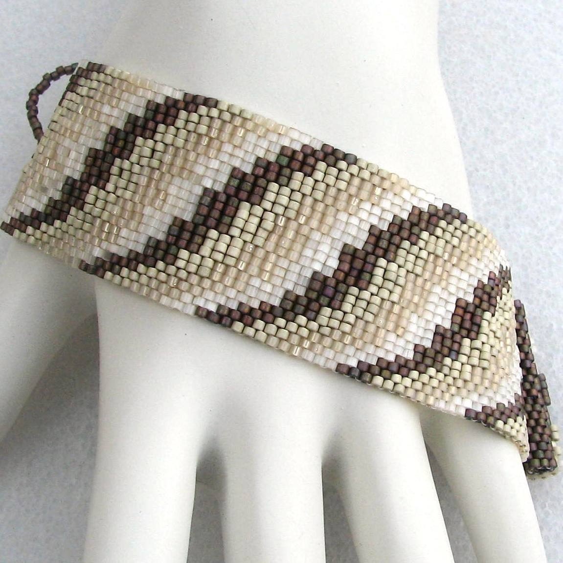 Cream Bargello Ribbon Peyote Cuff (2201)