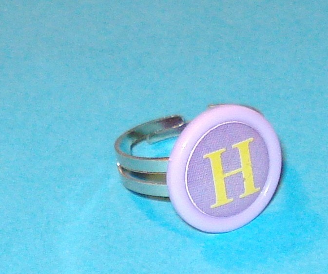 H - Typewriter Key Purple Initial Adjustable Ring