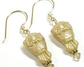 Golden Hooters Owl Earrings Breast Cancer Awareness