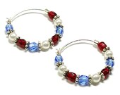 Red White Blue Sterling Silver Hoop Earrings