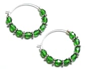 Emerald Green Sterling Silver Hoop Earrings