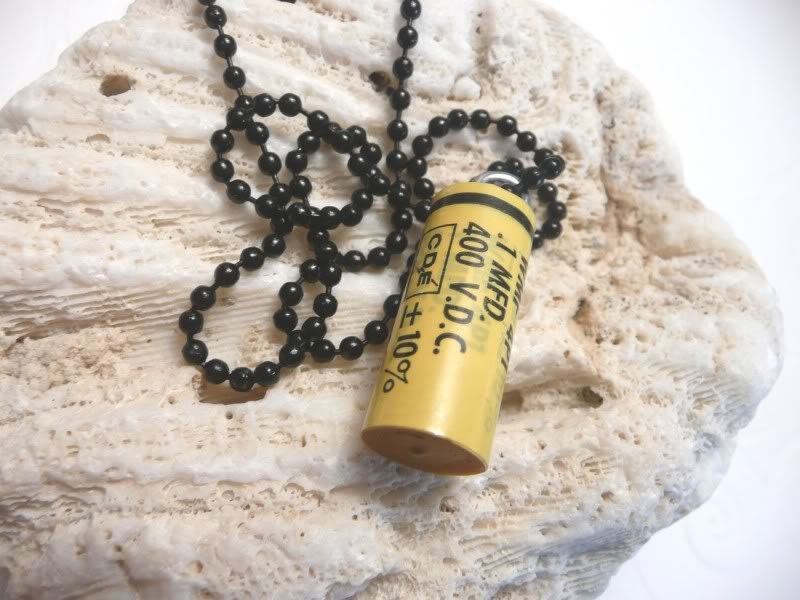 Geek Necklace Recycled - Fathers Day Gift - Vintage Capacitor Black Ball Chain