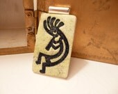 Kokopelli Pendant Southwestern Light Green and Black - handmade polymer clay jewelry