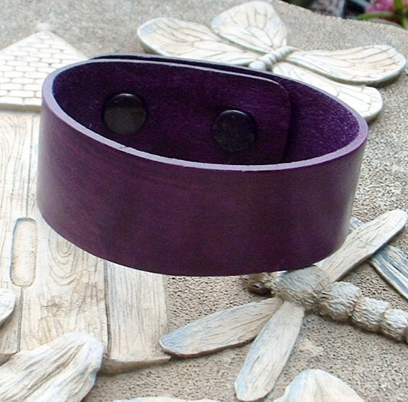 Purple Leather Cuff Bracelet 1"  Wide