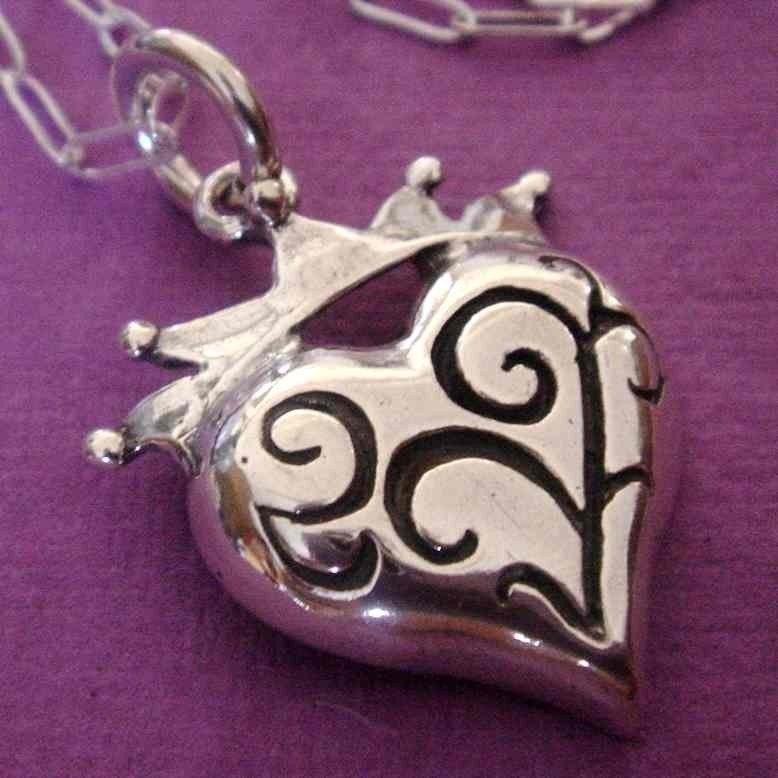Crown-Heart SECRET Pendant -- Sterling Fleur De Lis