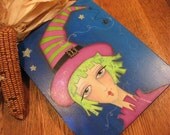Halloween Art Witch - Original Painting Whimsical Funky Mixed Media Art