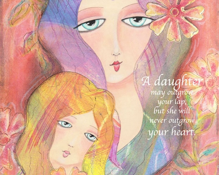 Mother Daughter Art Print - Woman Girl Inspirational Quote Folk Art