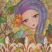 Whimsical Girl Folk Art Print - Blue Hair - Secret Garden
