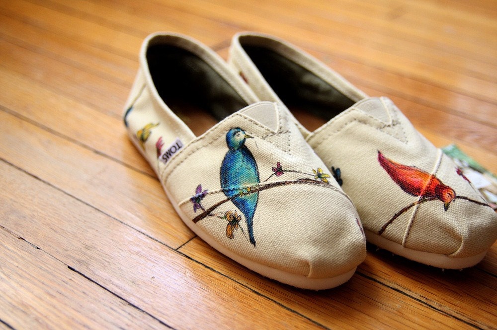 Custom TOMS Shoes - Birds and Wildflowers All Over - shandke
