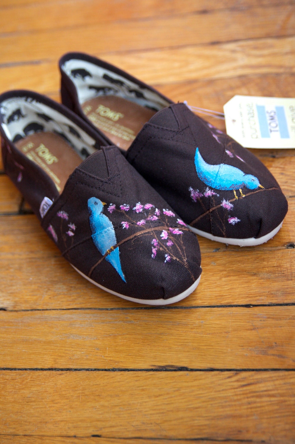 Custom TOMS Shoes - Blue Birds and Blossoms