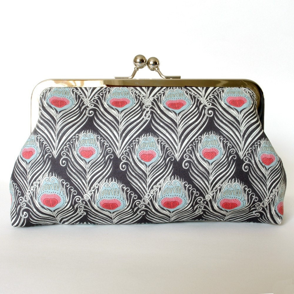 Kisslock Frame Clutch Silk Lined Black Peacock Bridesmaid Bride Wedding Gifts Preppy Prep Bridal