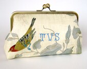 Monogrammed Wedding Clutch Kisslock Frame Silk Lined Bird Bridesmaid Bride Gifts Preppy Bridal