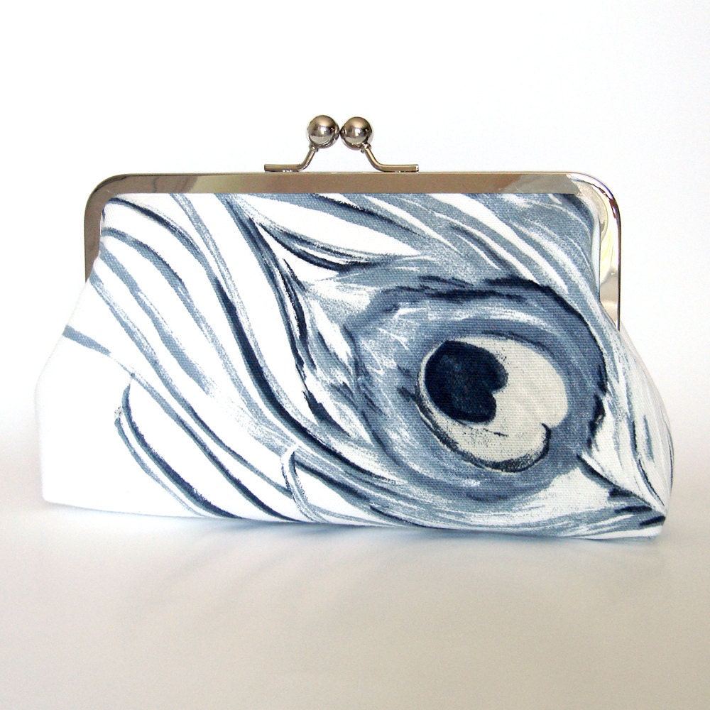 Kisslock Frame Clutch Silk Lined Watercolor Peacock Purse