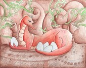 Dragon Original Fantasy Watercolor Painting - 8x10 inches