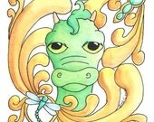Dragon Original Fantasy Watercolor Painting - 5x5inches
