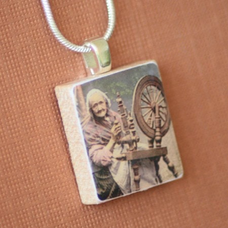 CLEARANCE - Scrabble Tile Pendant - Old Spinner Woman