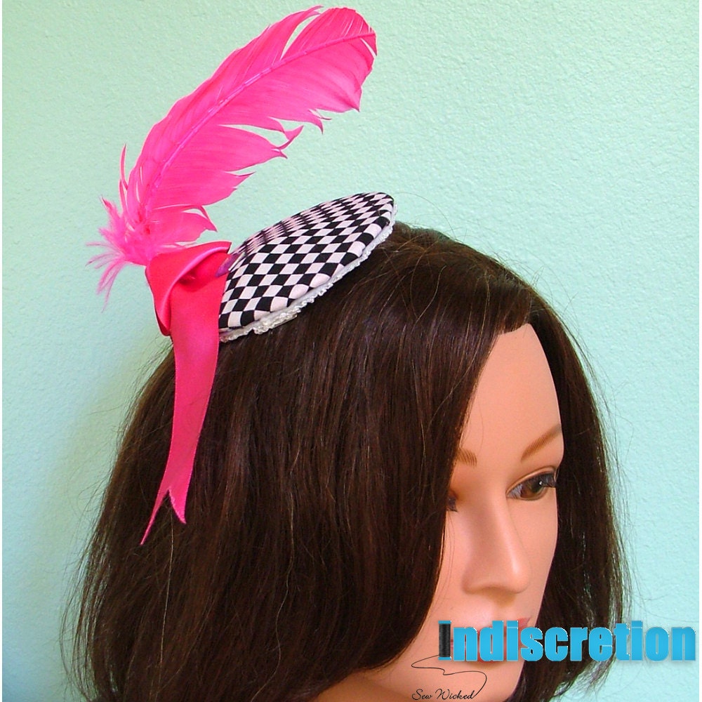 INDISCRETION  Hot Pink and Checkered Fascinator