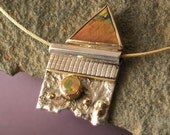 14K Gold Sterling and Gem Stones Pendant