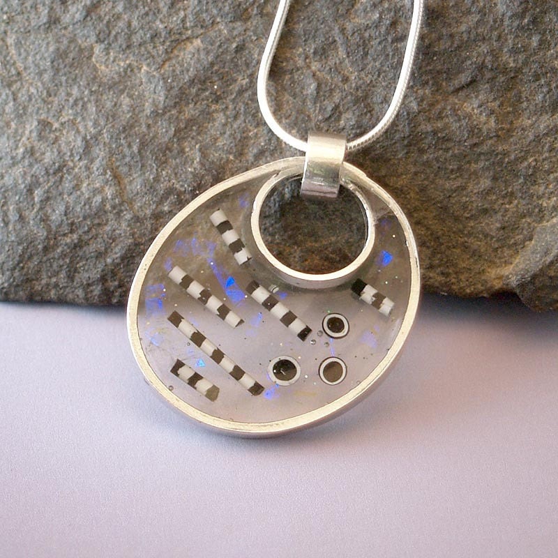 Silver and Resin Contemporary clear Pendant with sterling chain