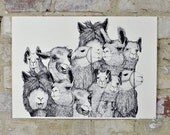 Llama Family - Limited Edition One Color Screen Print - Artwork by Karl Addison