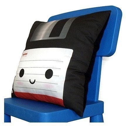 Decorative Deluxe Pillow, Classic Vintage Retro Toy Pillow - Black Floppy Disk