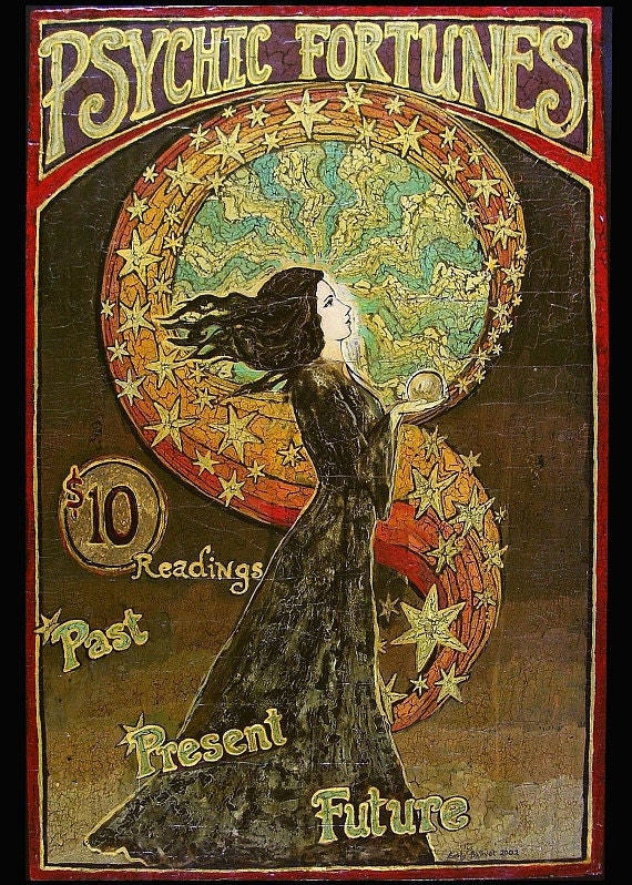 Psychic Fortunes Art Nouveau Gypsy Circus ACEO ATC Altar Art