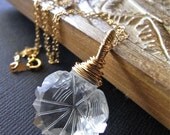 Necklace - goldfill, rock crystal quartz, AAA gemstone, wire wrapped, bridal design - Tilda