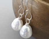 Earrings - sterling, south sea shell pearl, ivory teardrop - Rococo