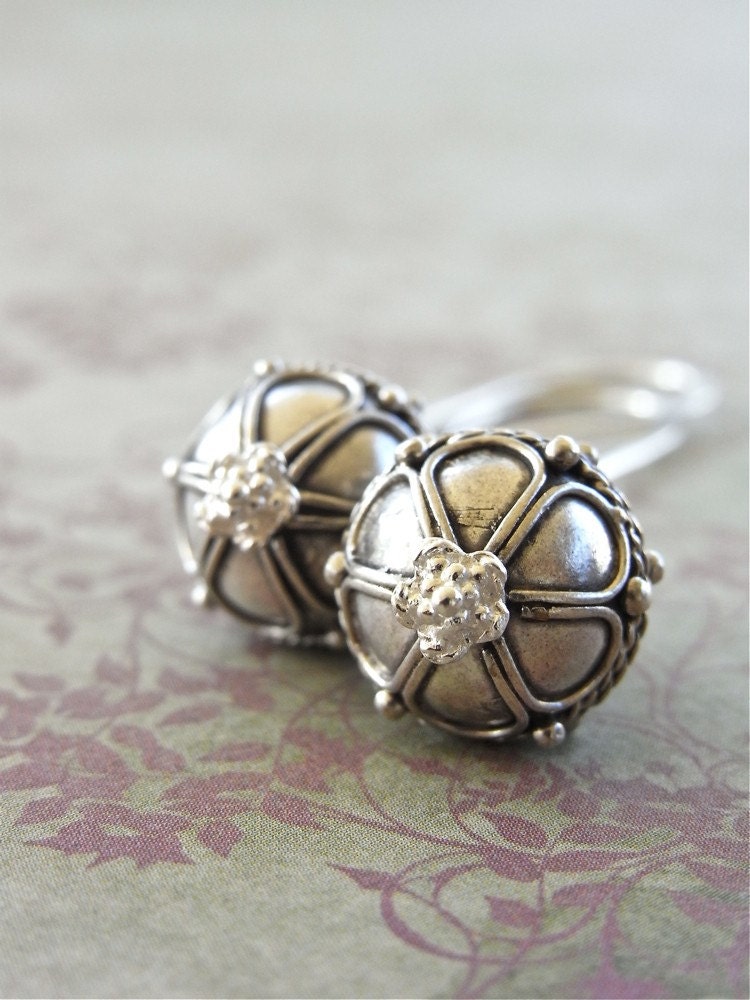 Earrings - sterling silver, Balinese silver - Silver Lotus
