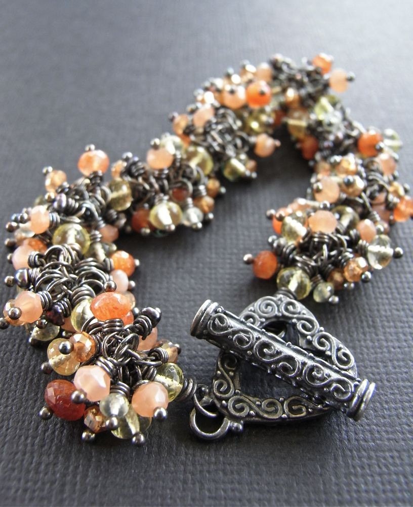 RESERVED for T - mixed gemstone, freshwater pearl, sterling silver oxidised - Glace Ginger