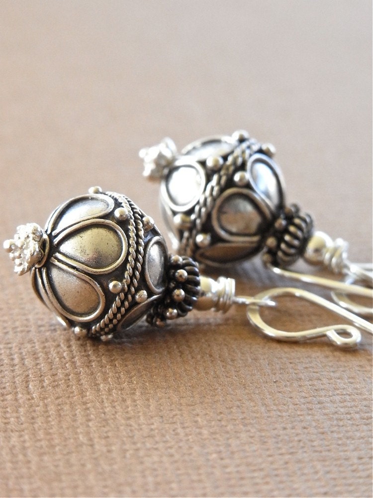 Earrings - sterling silver, Balinese silver - Silver Lotus