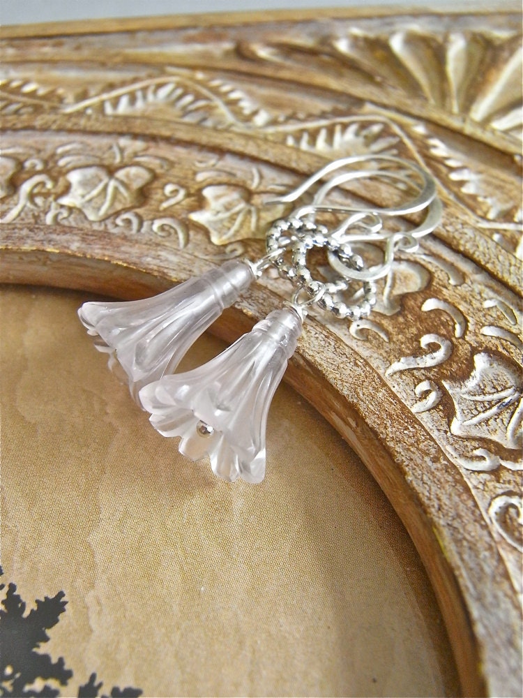 Earrings - sterling silver, rose quartz, carved flower, gemstone - Drosera