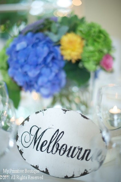 Vintage WEDDING TABLE NUMBERS, Wedding Table Markers,  Shabby Chic Wedding Signs, Wooden Oval Personalized Table Numbers
