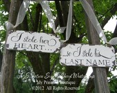 I STOLE HER HEART... So I Stole his Last Name Set, Chair Hangers, Shabby Chic Wedding, Beach Wedding, Vintage Wedding Decor, Rustic Wedding