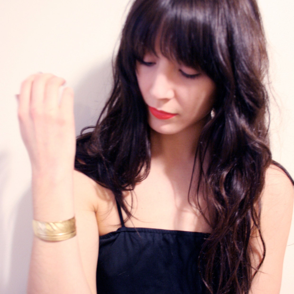 huge feather cuff - adjustable brass bracelet