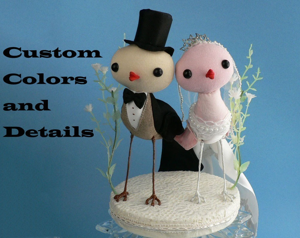 bird cake topper - custom order - Large or Medium fabric couture love birds