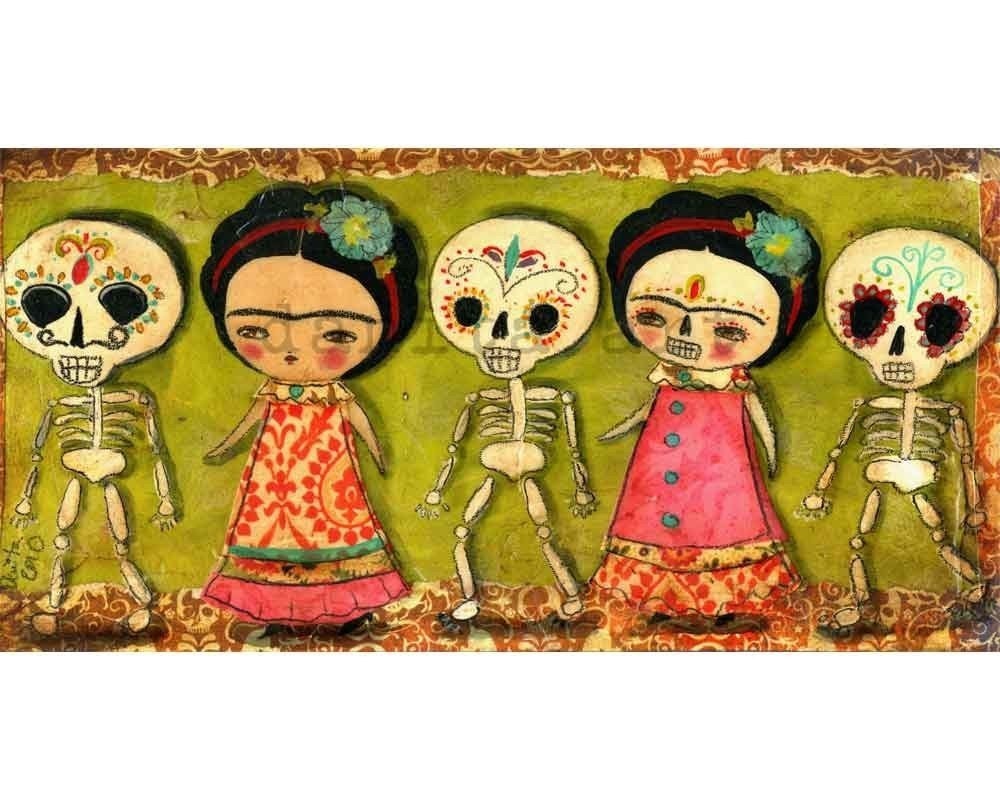 DAY of the DEAD - Reproduction from Original Collage Painting By Danita (5x10 Inches print)