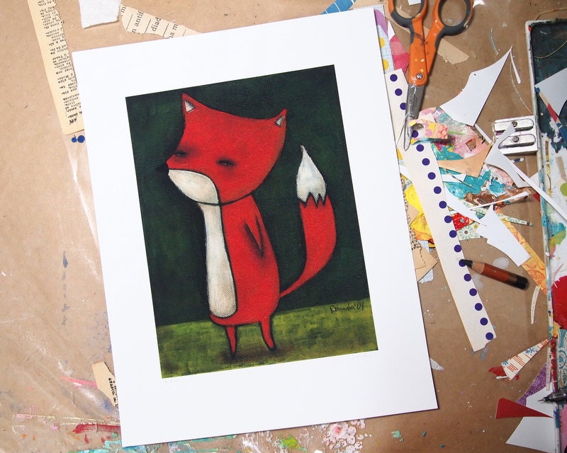 Reproduction From Original Mixed Media Painting by Danita (MY FOX - 6x8 INCHES)