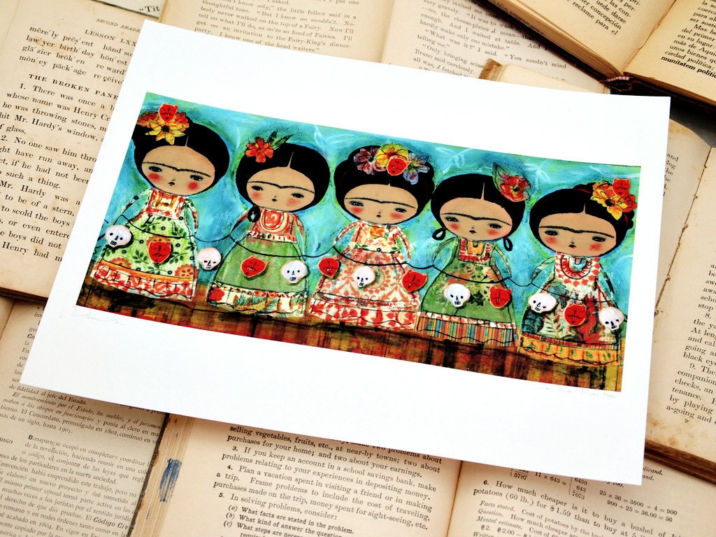 Day of the Dead Frida Kahlo - Giclee Reproduction from Original Mixed Media Collage Painting By Danita Art - (5x10 INCHES)