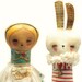 Alice And The White Rabbit - Original Mixed Media Alice In Wonderland Hadmande Art Dolls by Danita Art - (8.5 INCHES TALL)