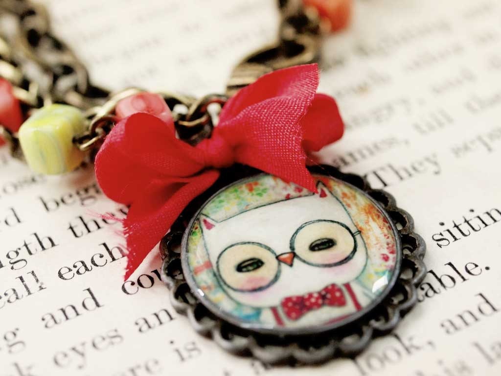 Leonardo the OWL - Original Ox Brass color Jewelry Bracelet Cameo by Danita