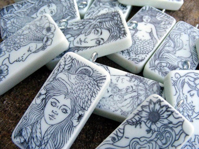 12 Assorted DIY Coloring Book Altered Art Mixed Media Domino Pendant