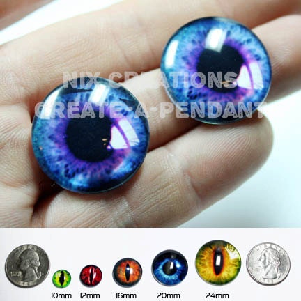 24mm 1 inch Purple / Blue Human Doll Taxidermy Eyes Handmade Glass Cabochons for Steampunk Jewelry and Pendant Making