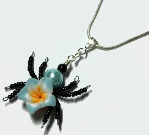 Aromatherapy Beaded Spider Wire Wrapped  Polymer Clay Tropical Flower Bead PERFUME Pendant 5