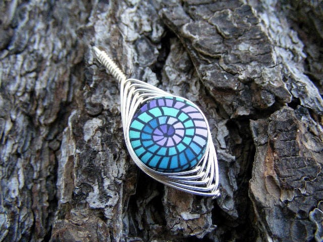 Sterling Silver Herringbone Wire Wrap Wrapped Polymer Clay Candy Beads Pendant 1