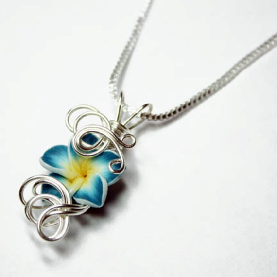 Made to Order - Design 15 - Aromatherapy Wire Wrapped  Polymer Clay Tropical Flower Bead PERFUME Pendant