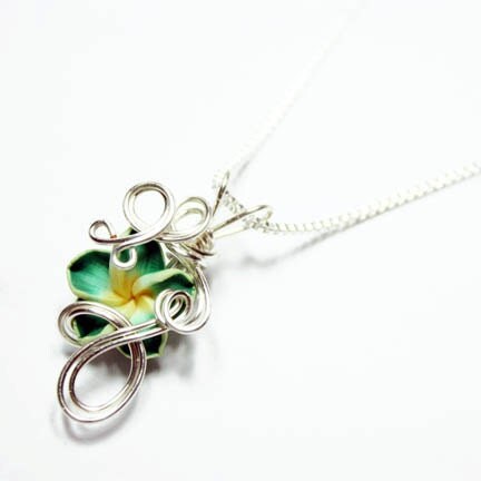 Made to Order - Design 19 - Aromatherapy Wire Wrapped Polymer Clay Tropical Flower Bead PERFUME Pendant